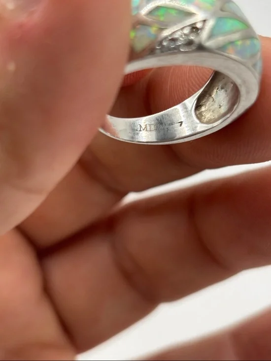 Sterling Silver Dome Ring with Opal Inlay - Picture 5 of 5